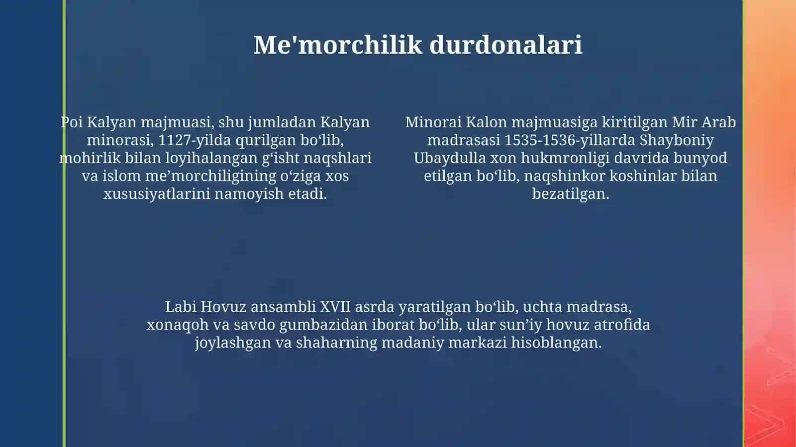 Buxoro xonligida madaniyat gullash davri 4
