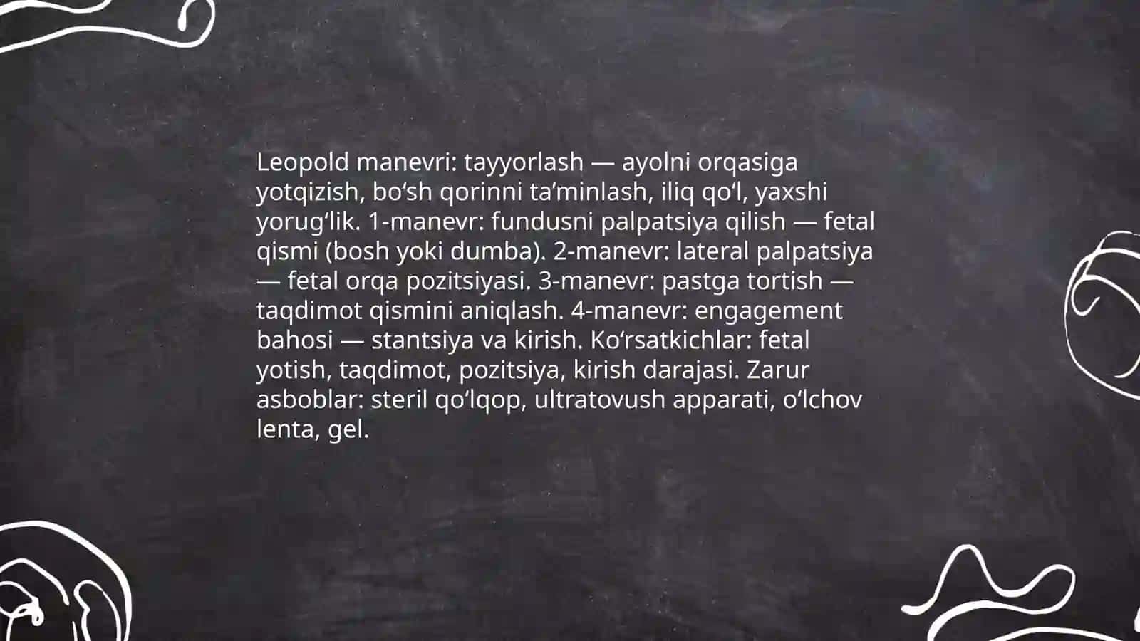 Homladorlik davrida hamshiralik parvarishi Tashqi akusherlik amallarni otkazish homlador ayol asboblar 4