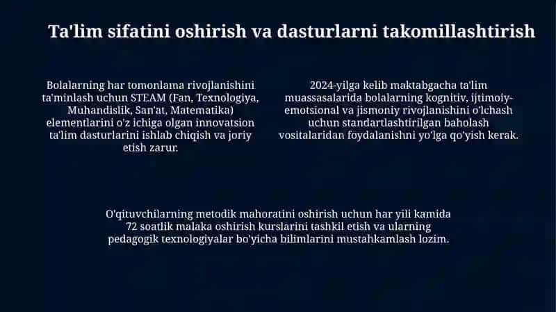 Maktabgacha taʼlim tizimini rivojlantirishning ustuvor yoʻnalishlari 4