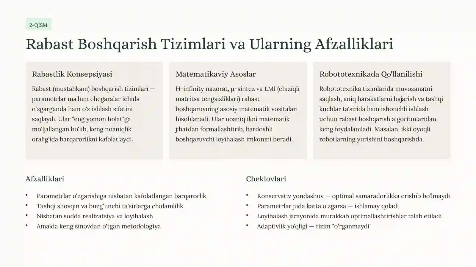 Intellektual Boshqarish Tizimlari: Adaptivlik va Rabastlikni Sun'iy Intellekt Yordamida Mustahkamlash 4