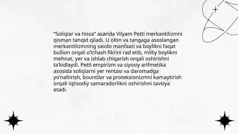 Vilyam Petti asarlari, uning merkatilizmga munosabatlari 4