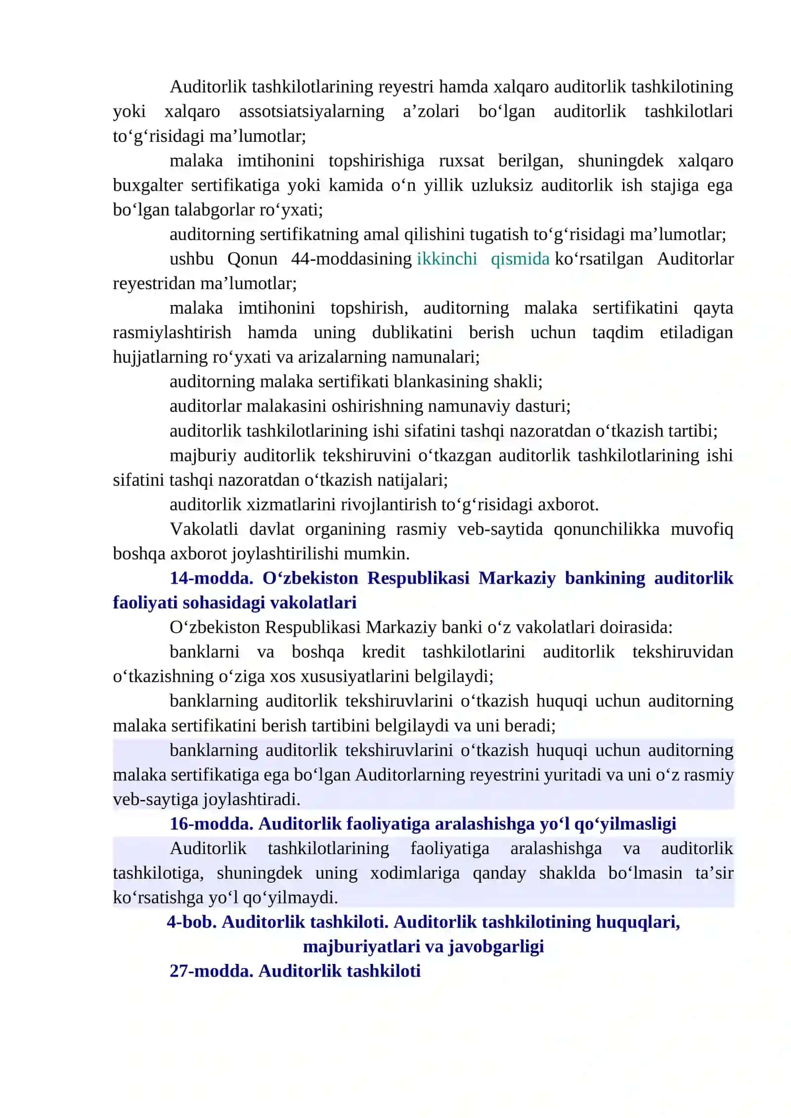 O‘zbekistonda auditorlik faoliyatini mehyoriy –huquqiy tartibga solish tizimi va uning elementlari 4