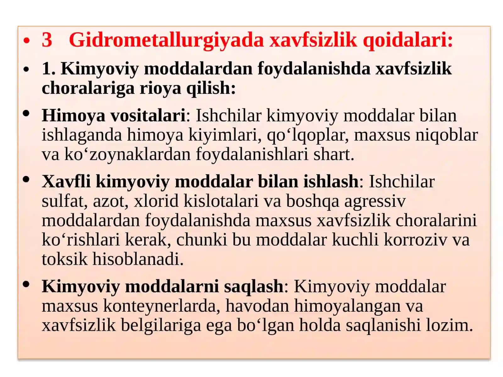Gidrometallurgiyada xavfsizlik talablari va qoidalari 4