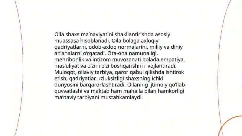 Oila, maktab, mahalla hamkorligining shaxs maʼnaviyatini shakllantirishdagi oʻrni 4