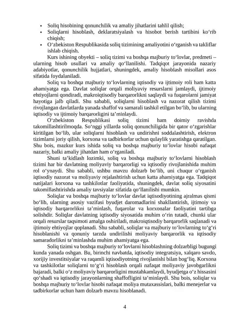 SOLIQLAR VA BOSHQA MAJBURIY TO'LOVLAR HISOBI 4