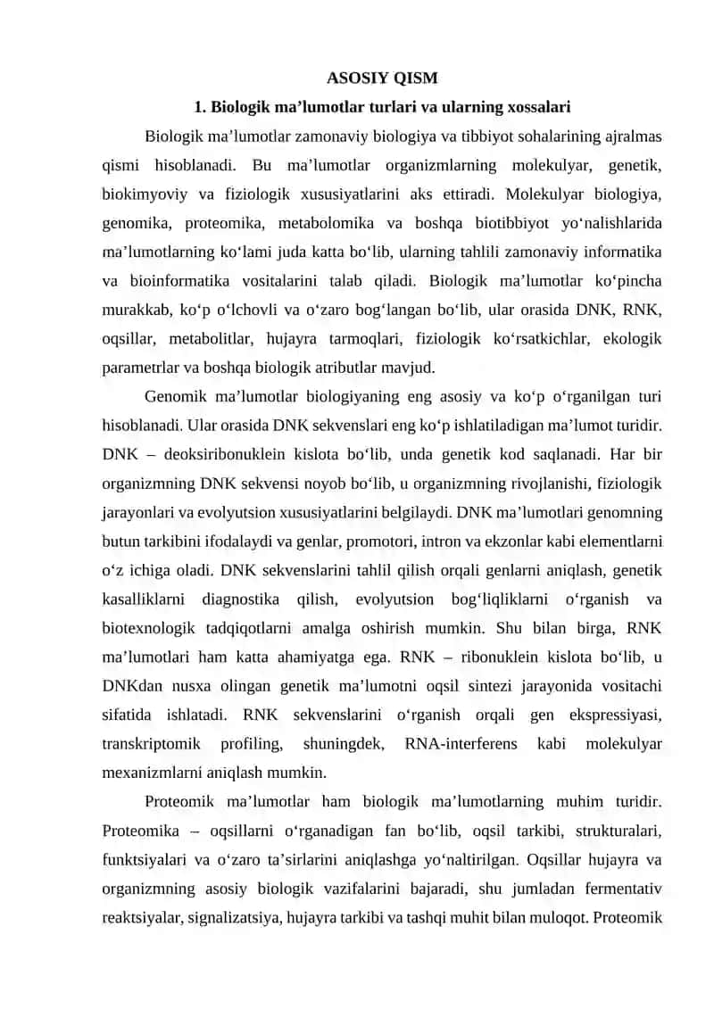 Biologik ma’lumotlarga kirish: bioinformatikaning informatika bilan bog‘liqligi 4