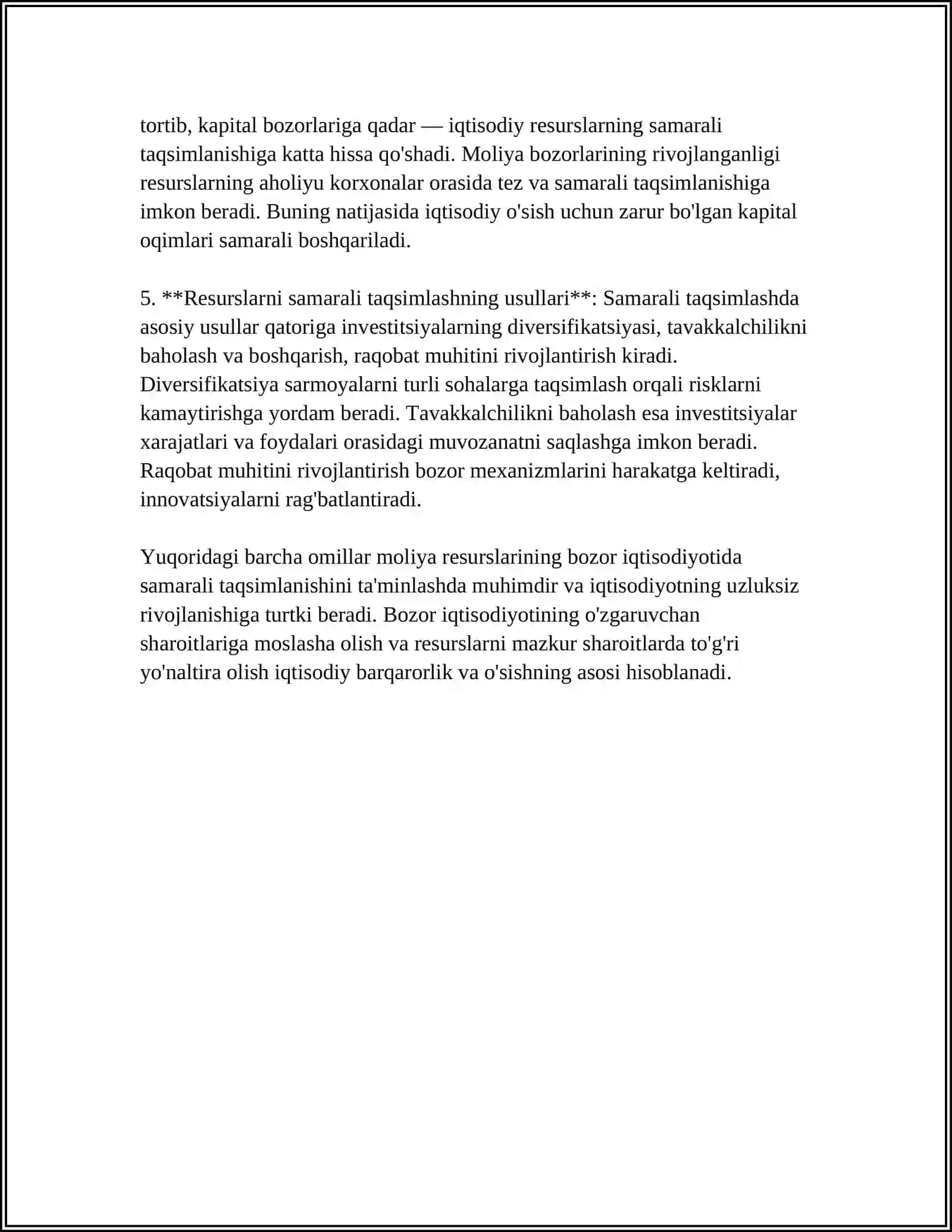 BOZOR IQTISODIYOTI SHAROITIDA MOLIYADAN FOYDALANISH O'ZIGA HOS XUSUSIYATLARI 4