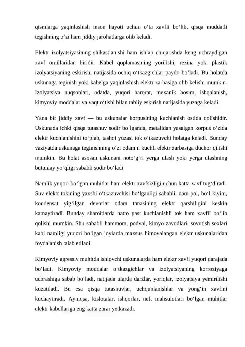 Ishlab chiqarishda elektr xavfsizligini ta’minlash 4