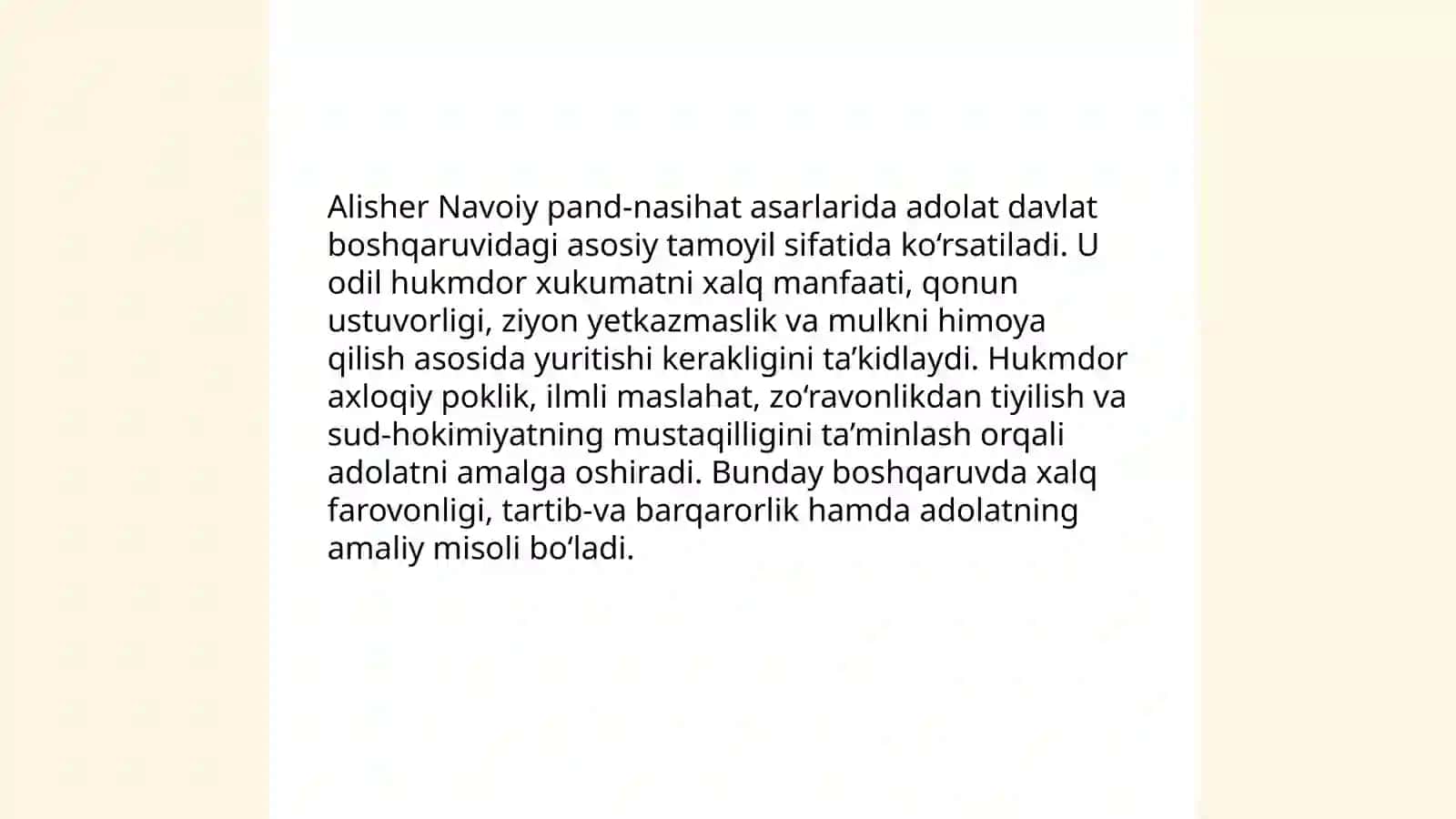 Alisher Navoiyning pand-nasihat mazmunidagi asarlarida ifodalangan ijtimoiy-siyosiy, axloqiy-ta'limiy qarashlar 4