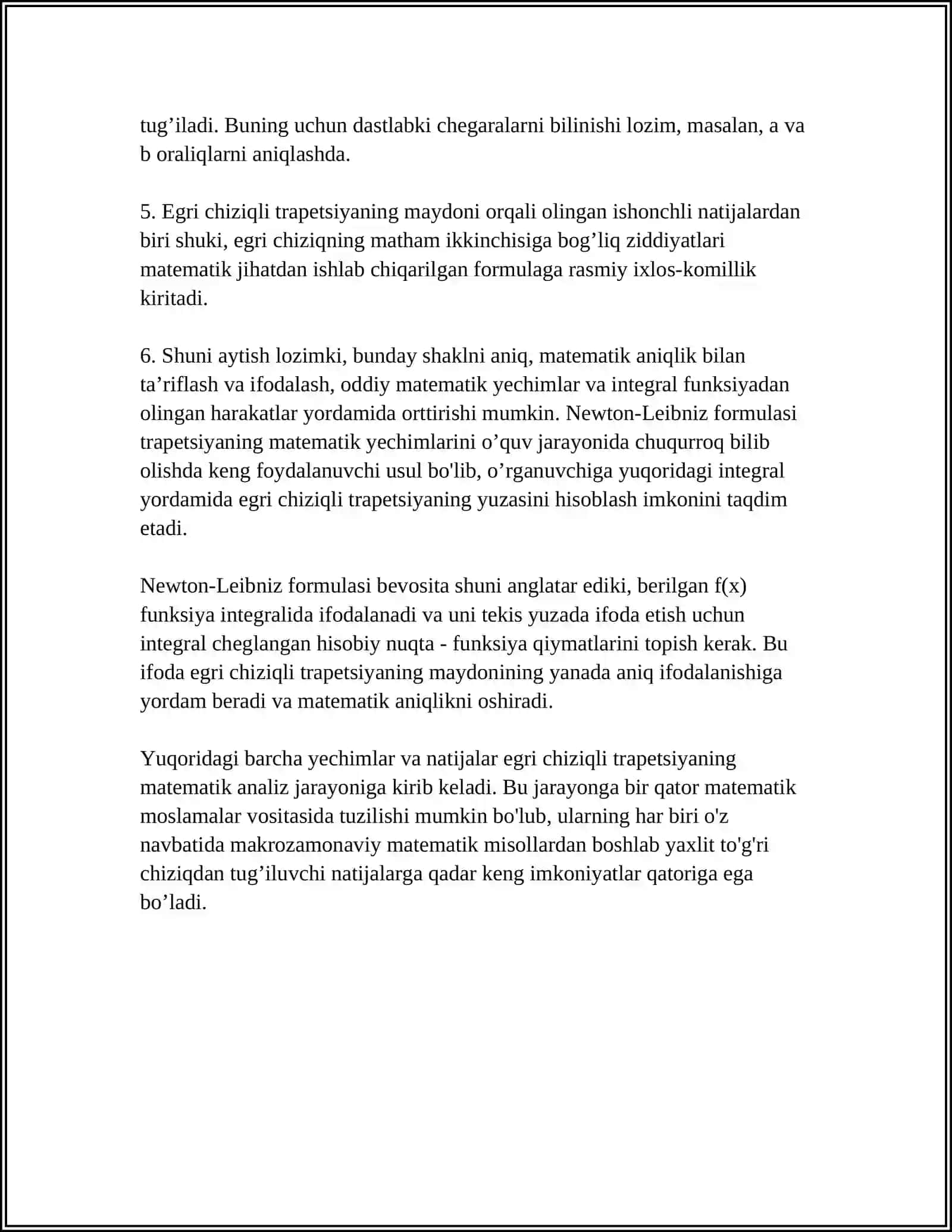 EGRI CHIZIQLI TRAPETSIYANING YUZI. NYUTON- LEYBNITS FORMULASI 4