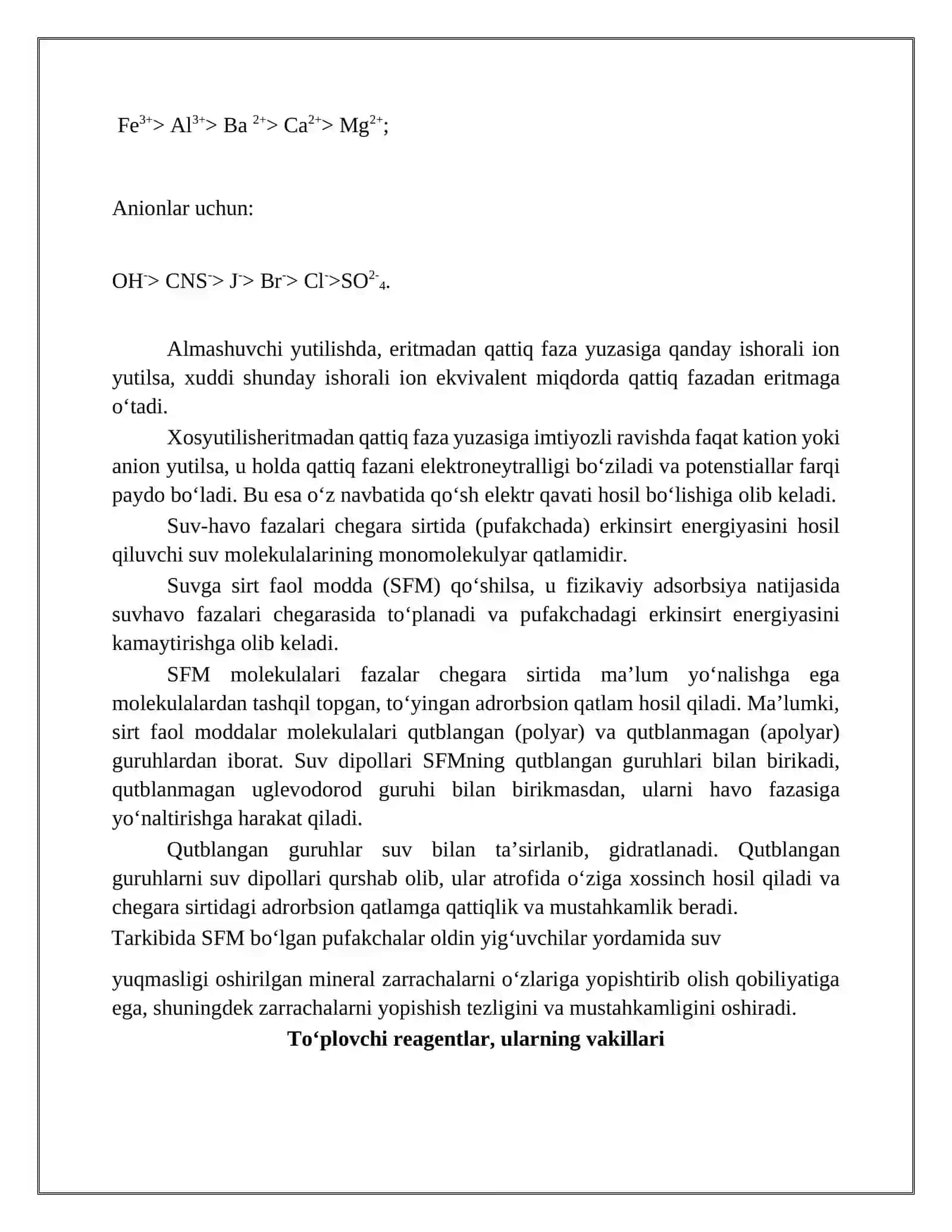 Flоtаtsiоn rеаgеntlаrning klаssifikаtsiyasi vа qo‘llаnilishi 4