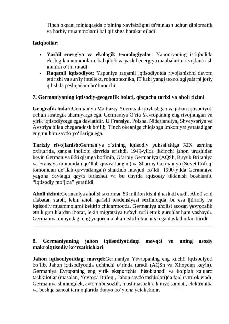 Yaponiyaning iqtisodiy rivojlanish tajribasi. Germaniyaning iqtisodiy rivojlanishi 4