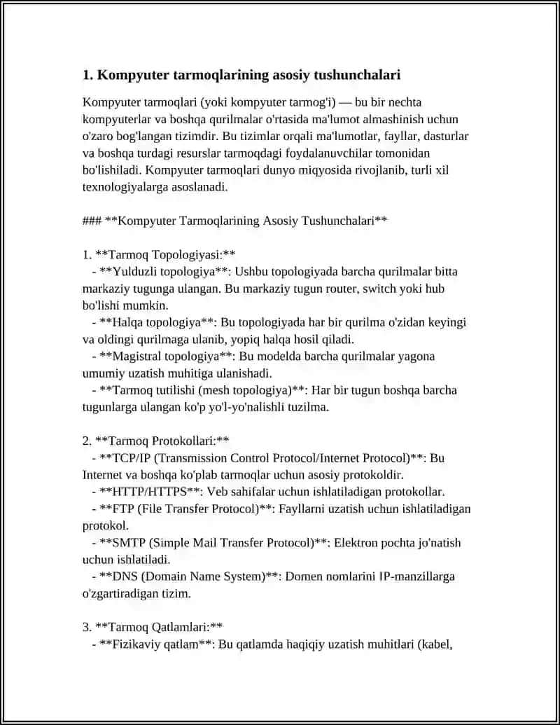 Kompyuter tarmoqlari tushunchasi va ularning ko‘rinishtlari 4
