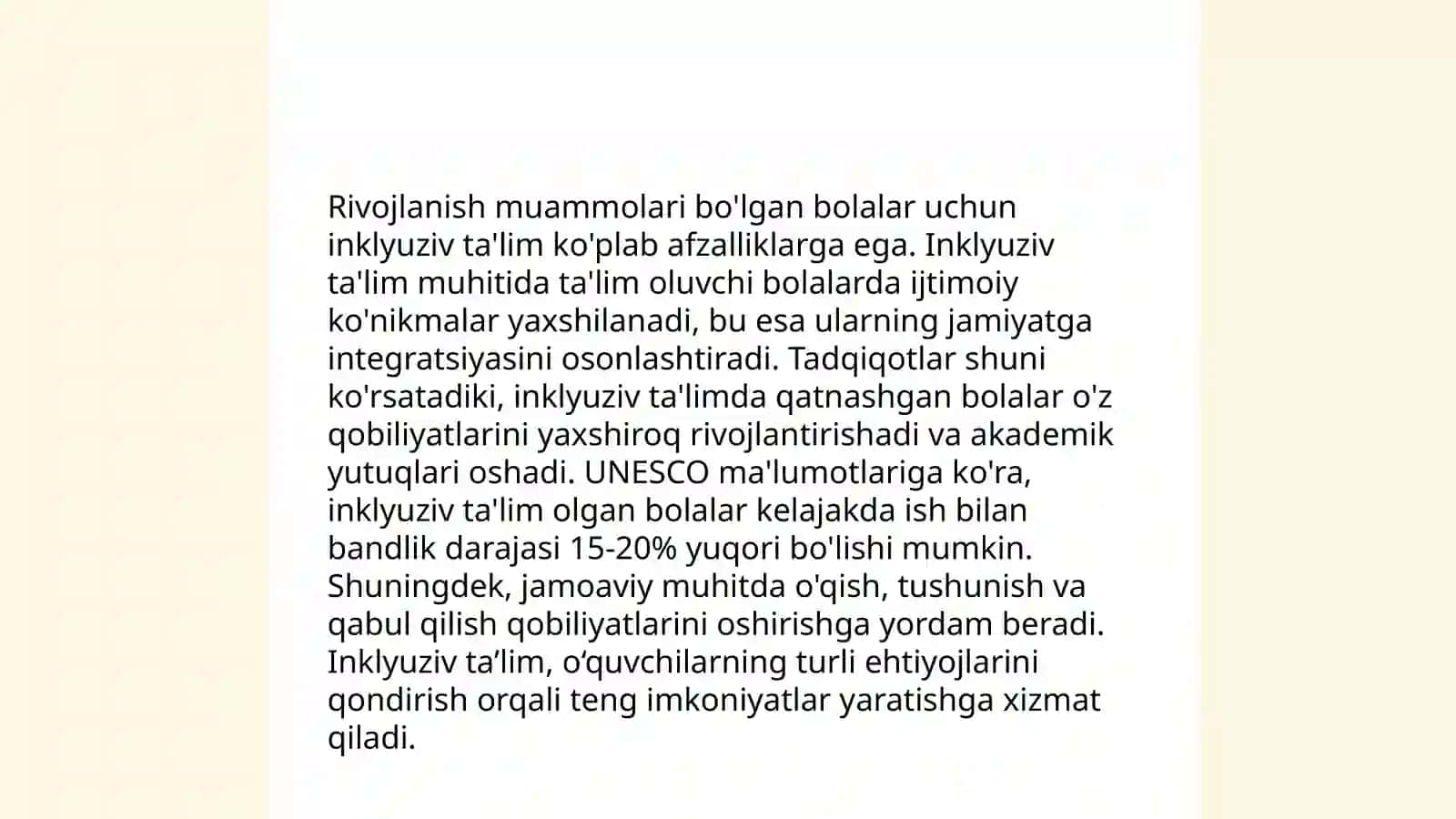 Rivojlanish muammolari bo'lgan bolalar uchun inklyuzive ta'limni keng ta'limiy amalimotiga joriy etish algoritmlari 4