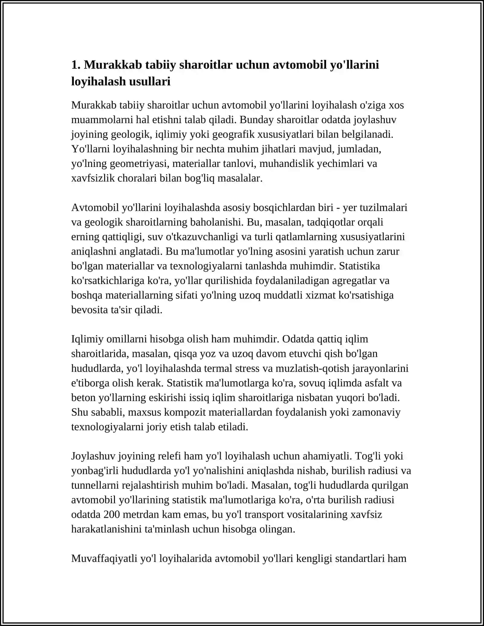 MURAKKAB TABIIY SHAROITDAGI AVTOMOBIL YÕLLARINI LOYIHALASH VA QURISH 4