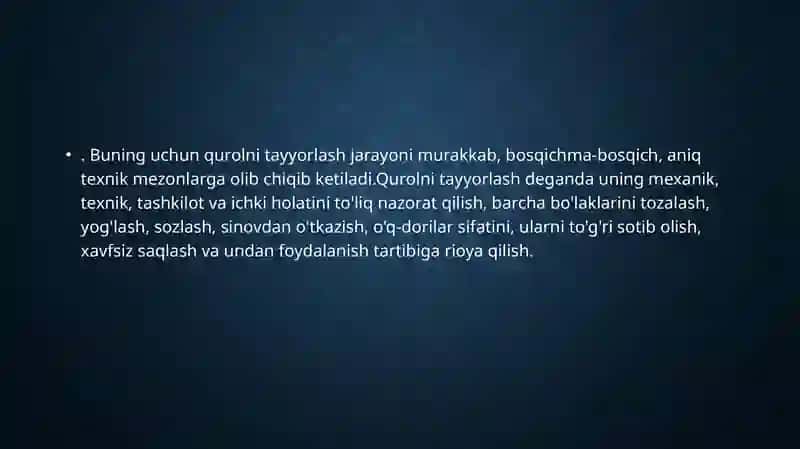 Mashgulotlar va Musobaqalar uchun Qurol va O'q mahsulotlarini Tayyorlash 4