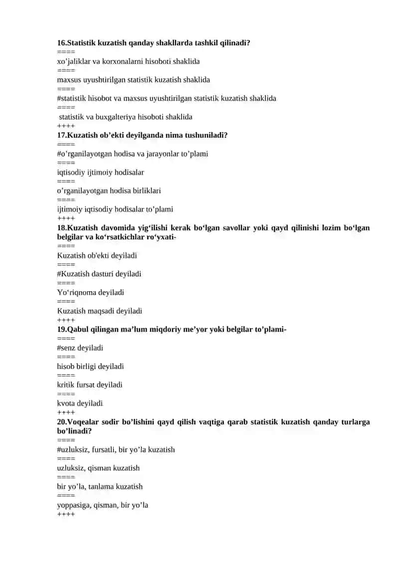 Statistika fanidan test 300 ta javoblari bilan 4