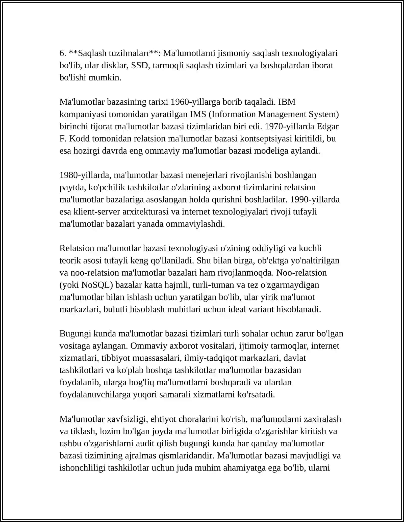 MA'LUMOTLAR BAZASI MODELLARI VA MA'LUMOT TURLARI 4