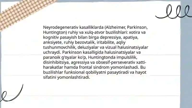 Endogen organik va neyrodegenerativ ruhiy kasalliklar Epilepsiya va Bosh miya jarohatiga bog’liq ruhiy kasalliklar 4