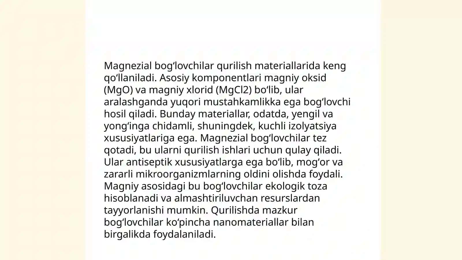 Magnezial bogʻlovchilar asosidagi buyumlar texnologiyasi 4