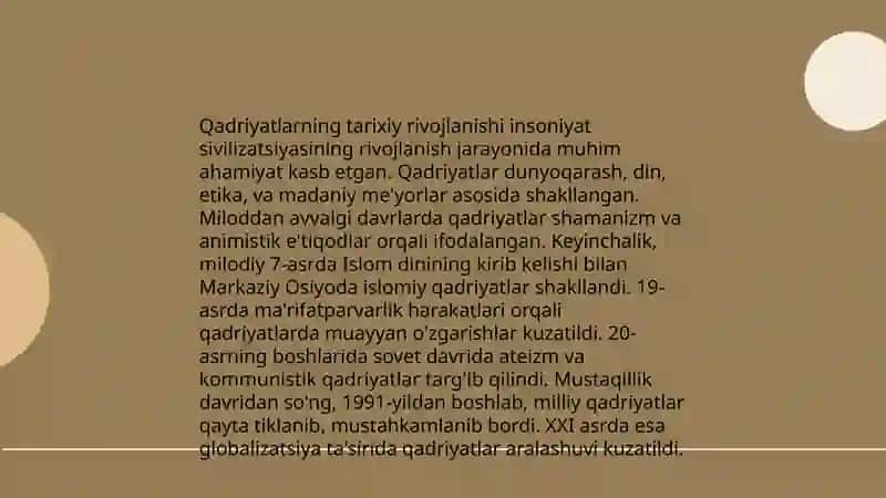 Qadriyat tushunchasining ma'nosi va uning umumiy tavsifi 4