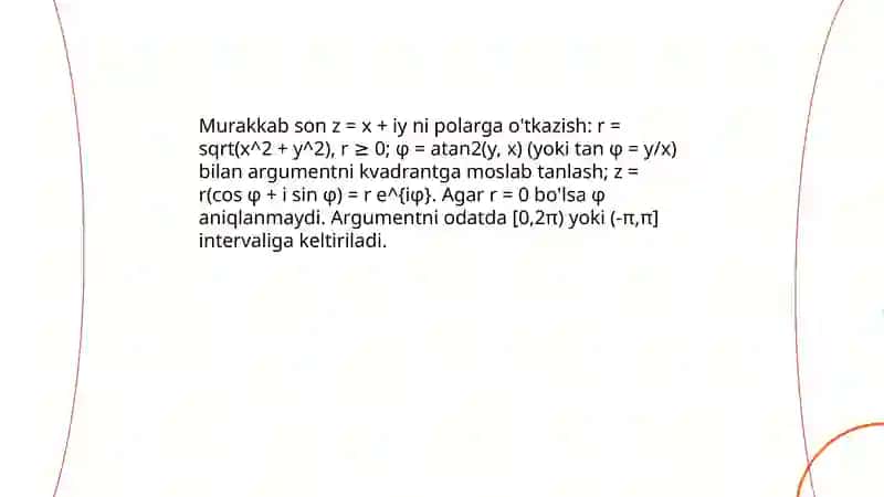 Muavir formulasi kompleks sondan ildiz chiqarish 4