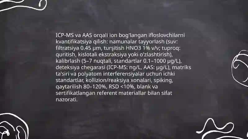 Tuproq va suvdagi ion boğlanishli ifloslanuvchi moddalarni aniqlash 4