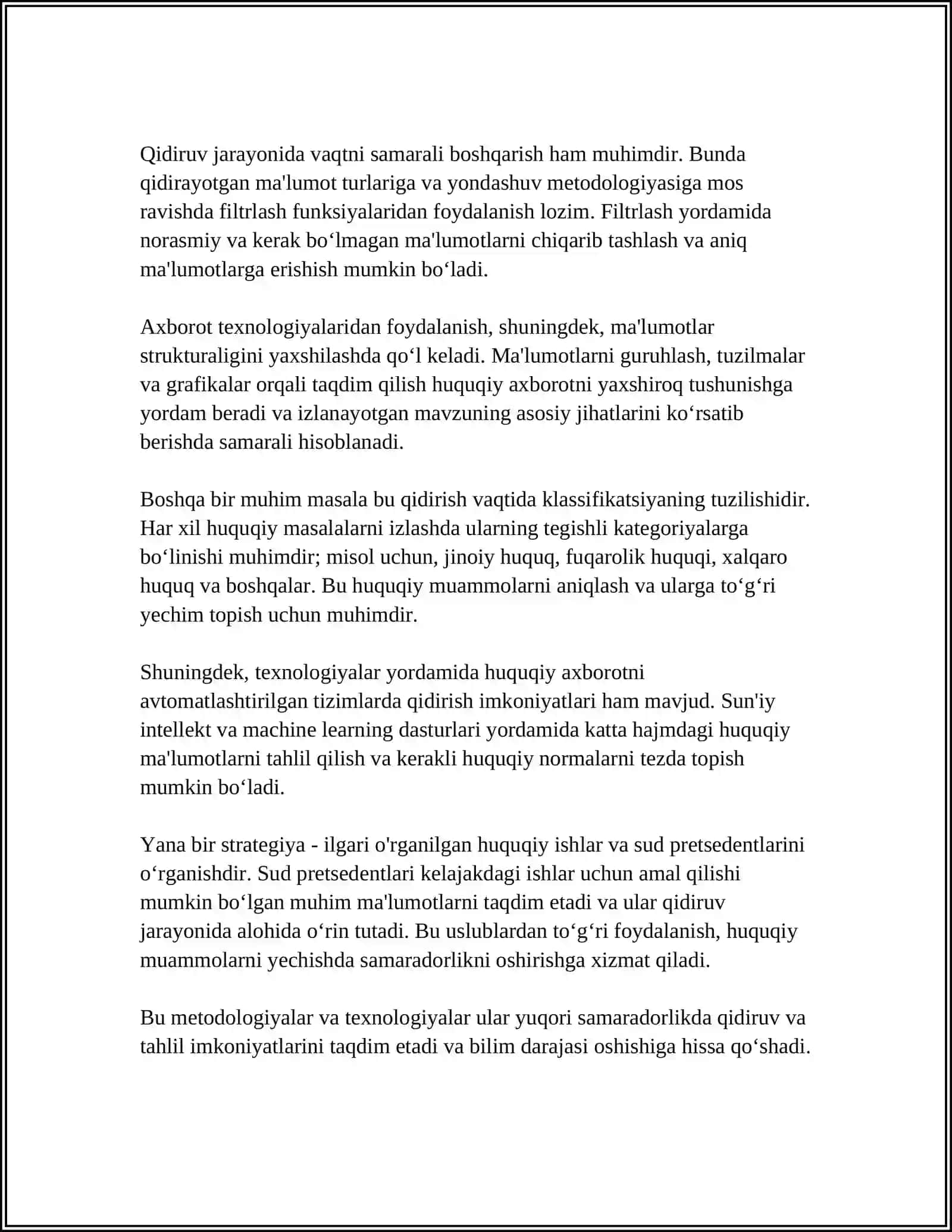 HUQUQ SOHASIDA AXBOROT IZLASH VA METODLAR VA TEXNOLOGIYALAR 4