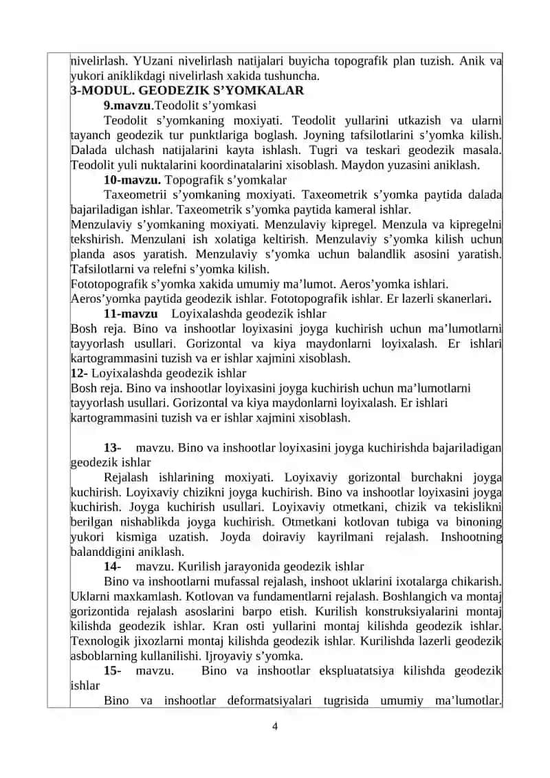 INJENERLIK GEODEZIYASI O'QUV DASTURI 4