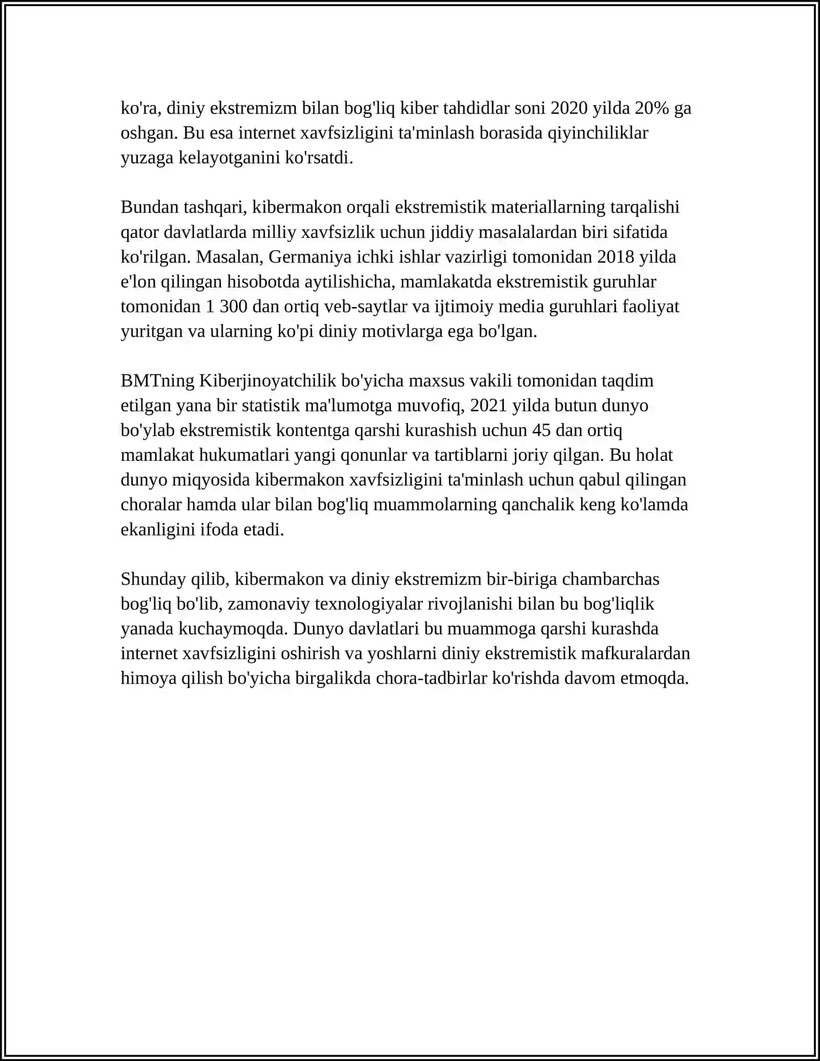 KIBERMAKONDA DIN OMILI. IJTIMOIY TARMOQLARDA DINIY EʼTIQOD TARGʻIBOTINING IJTIMOIY XAVFI. YANGI DINIY SEKTALAR VA XARAKATLAR 4