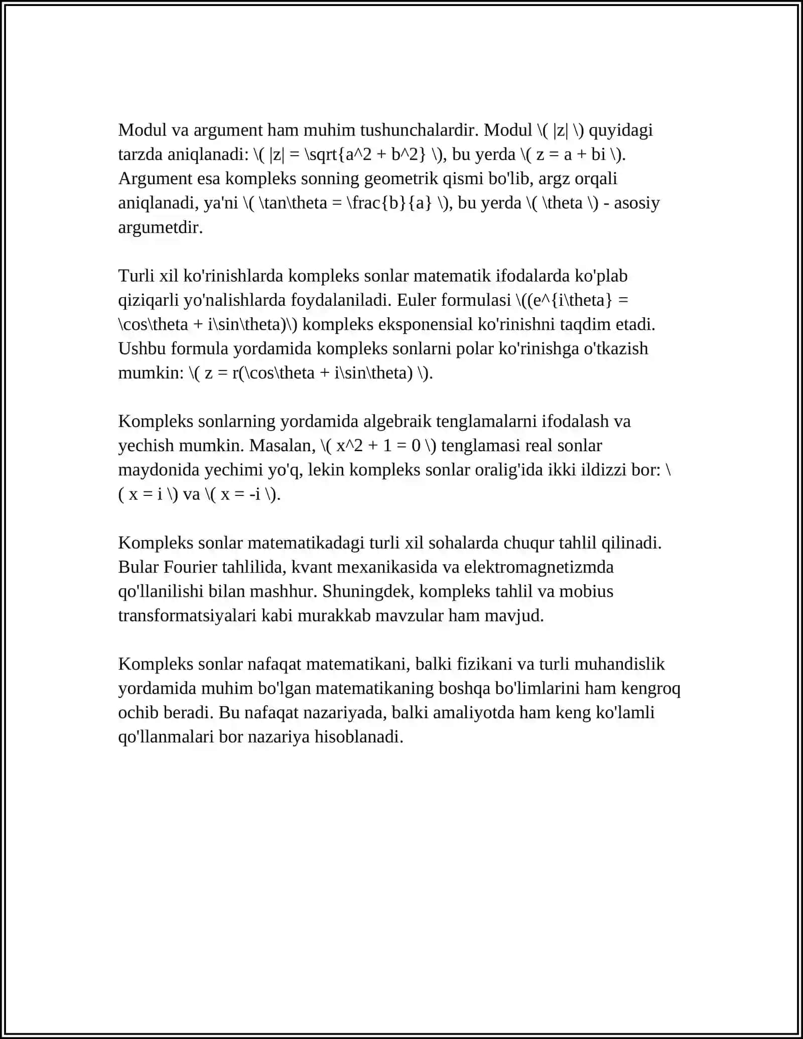 KOMPLEKS SONDAN KVADRAT ILDIZ CHIQISH HAQIDAGI TEOREMANI ISBOTI 4