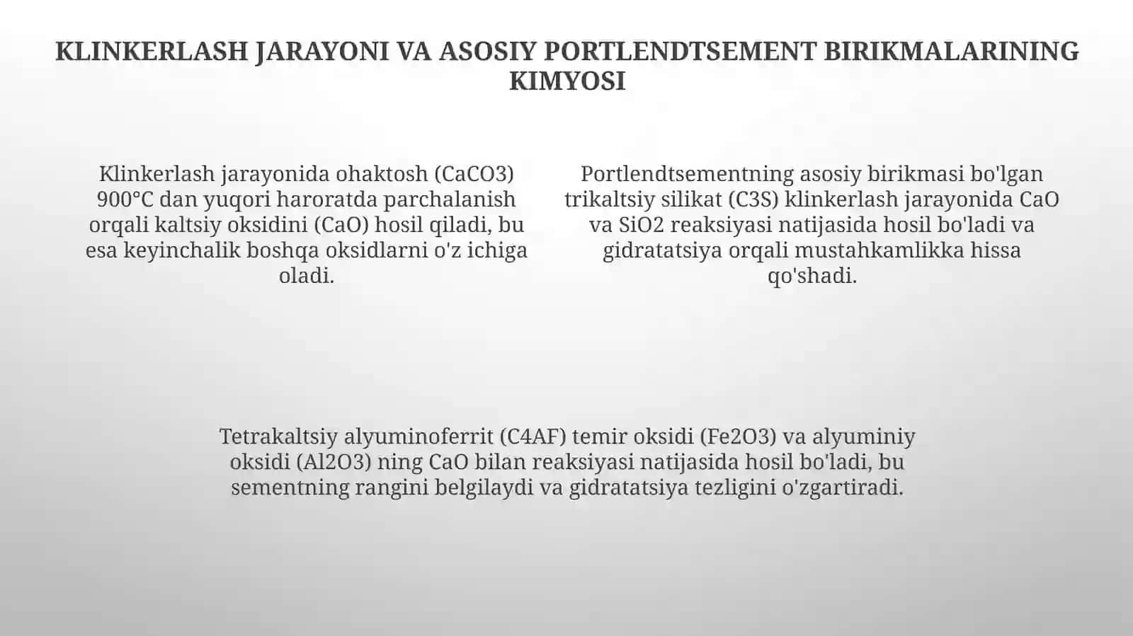 Sement ishlab chiqarishda ishlatiladigan kimyoviy birikmalar 4