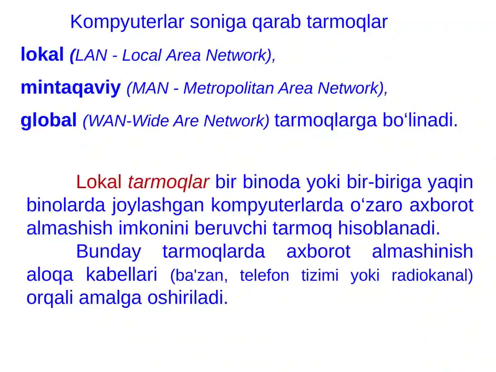 Tarmoq texnologiyasi va Internet xizmatlari 4