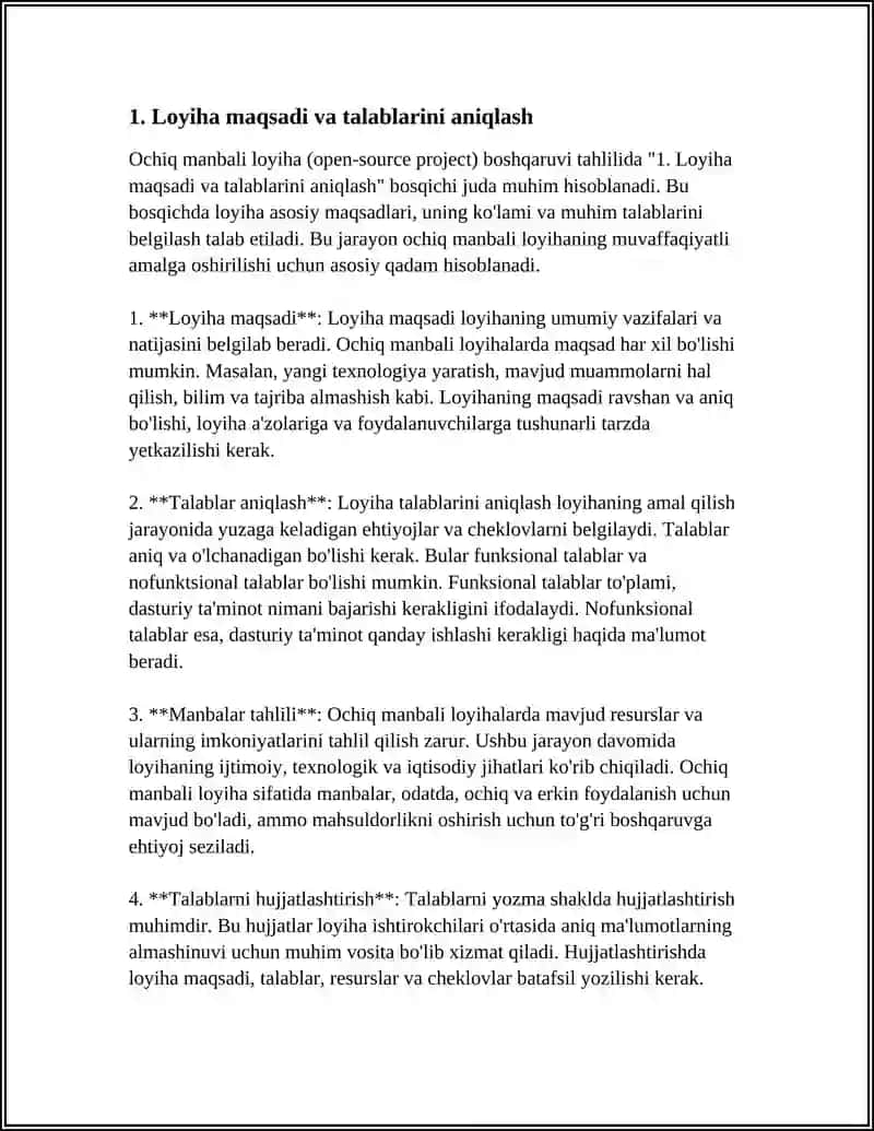 OCHIQ MANBALI LOYIHA (OPEN-SOURCE PROJECT) BOSHQARUVI TAHLILI 4