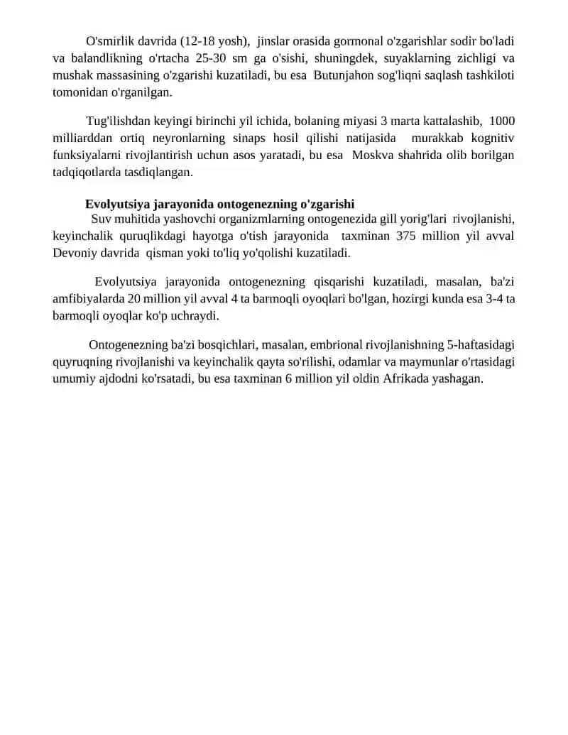 Ontogenez va filogenez o'rtasidagi bog'liqlik 4