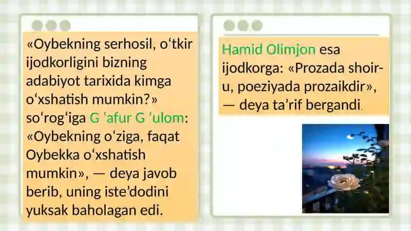 Oybek she'riyatida sof lirika 4