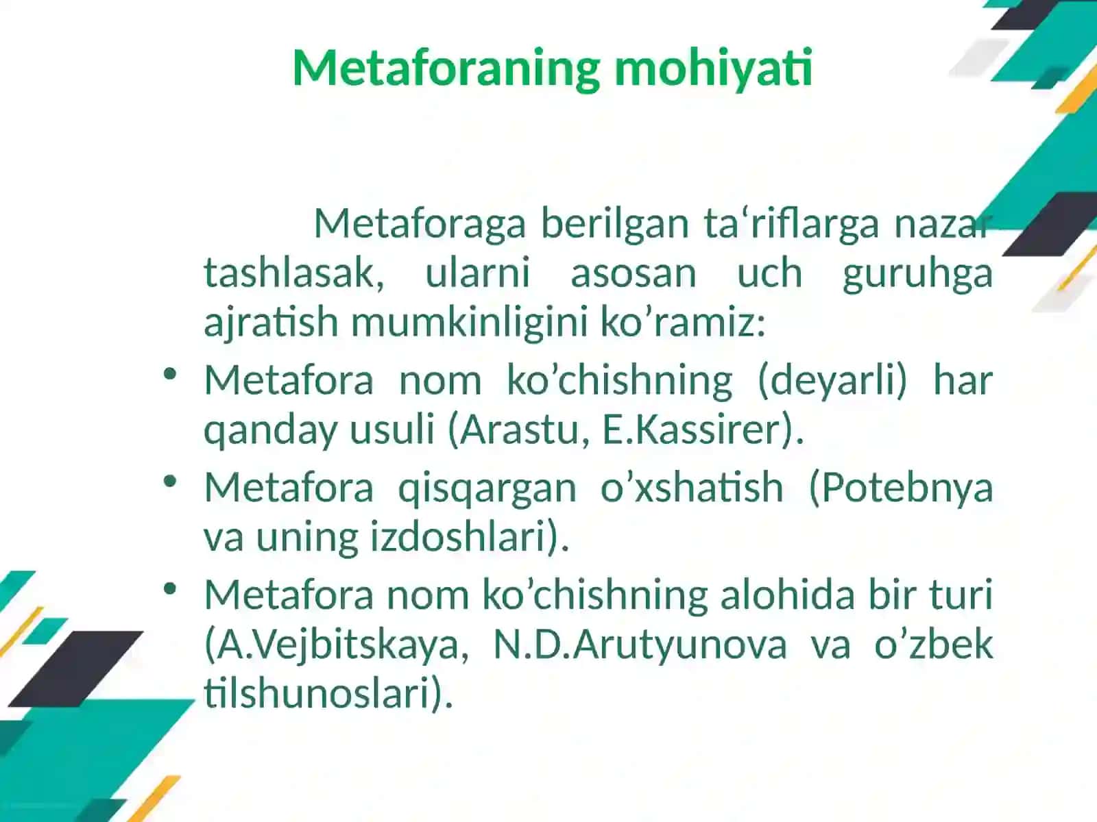 O‘ZBEK TILSHUNOSLIGIDA METAFORA HODISASI TALQINI 4
