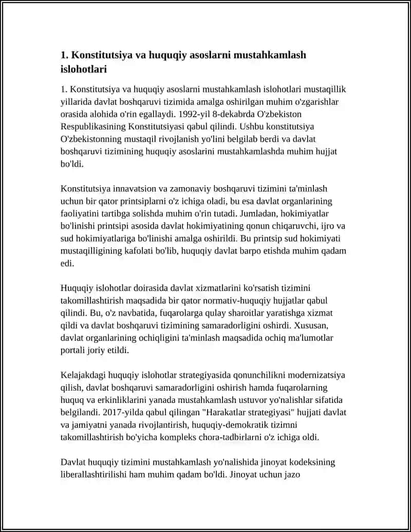 MUSTAQILLIK YILLARIDA DAVLAT BOSHQARUVI TIZIMIDA AMALGA OSHIRILGAN ISLOHOTLAR 4