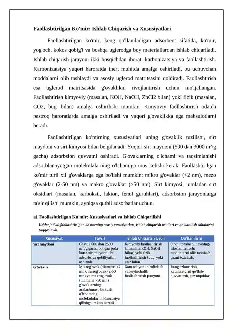 Keng qo'llaniladigan adsorbentlar: turlari, xususiyatlari va sintezi 4