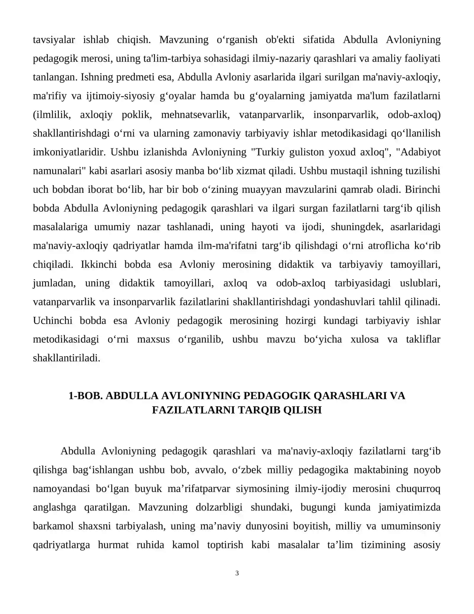 Abdulla Avloniyning ilm- ma'rifat,axloq mehnat, vatanparvarlik, insonparvarlik, odob-axloq kabi fazilatlarni targʻib qilganligi, uning pedagogik merosi hozirgi kunda ham tarbiyaviy ishlar metodikasida muhim oʻrni haqida 4