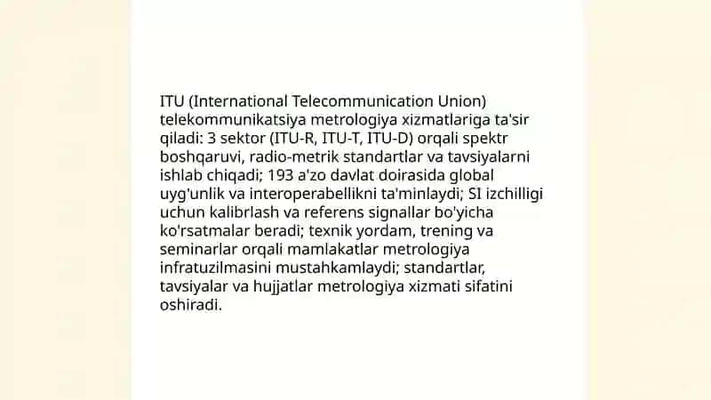 Axborot texnologiyalari va kommunikatsiyalar sohasi metrologiya xizmat kórsatish metrologiya bòyicha xalqaro tashkilotlar 4
