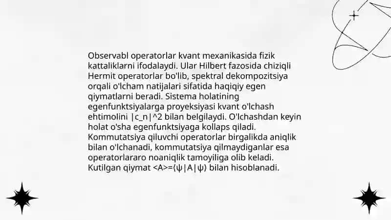 Operatorlar. Kvant mexanikasining postulatlari 4