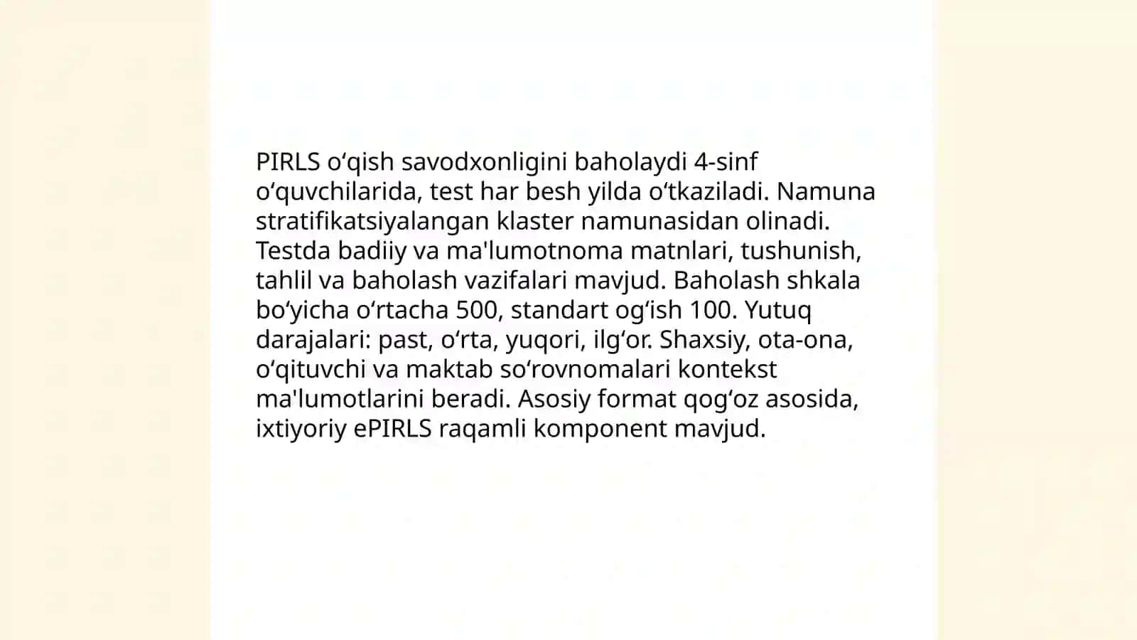 Xalqaro baholash dasturlari PISA PIRLS TALIS TIMSS 4