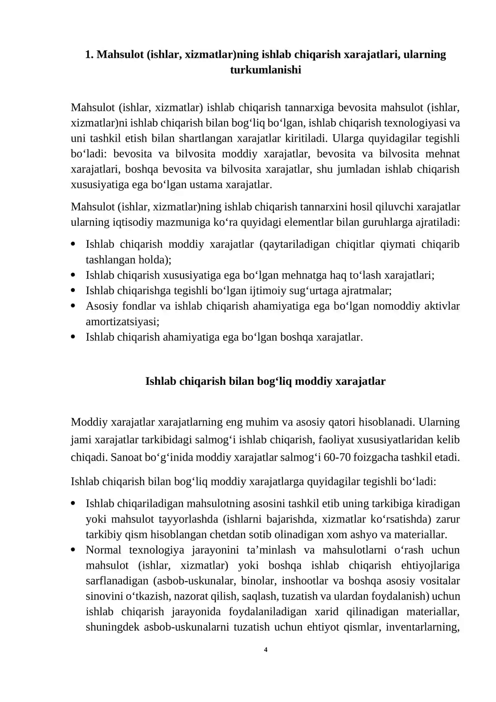MAHSULOT TANNARXINI ANIQLASHDA MODDIY XARAJATLAR HISOBI mavzusi bo'yicha kurs ishi 4