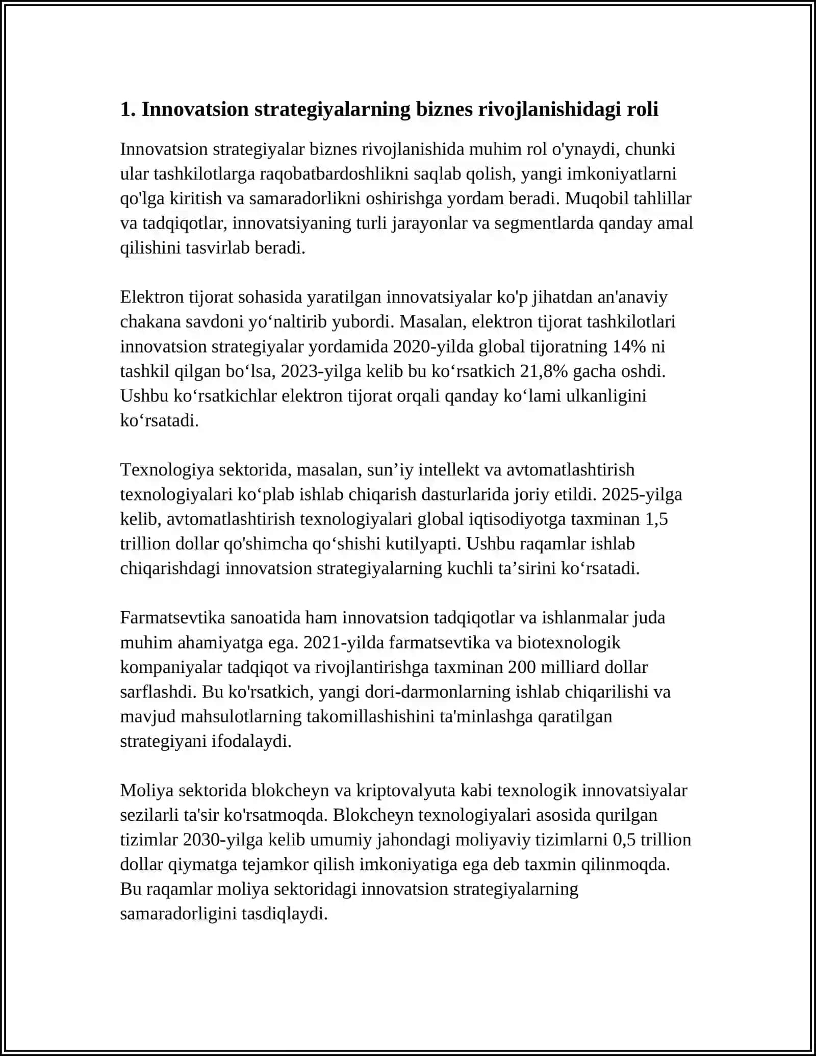 INNOVATSIYALAR ASOSIDA BIZNES KOMPANIYALARINING RIVOJLANISHI 4