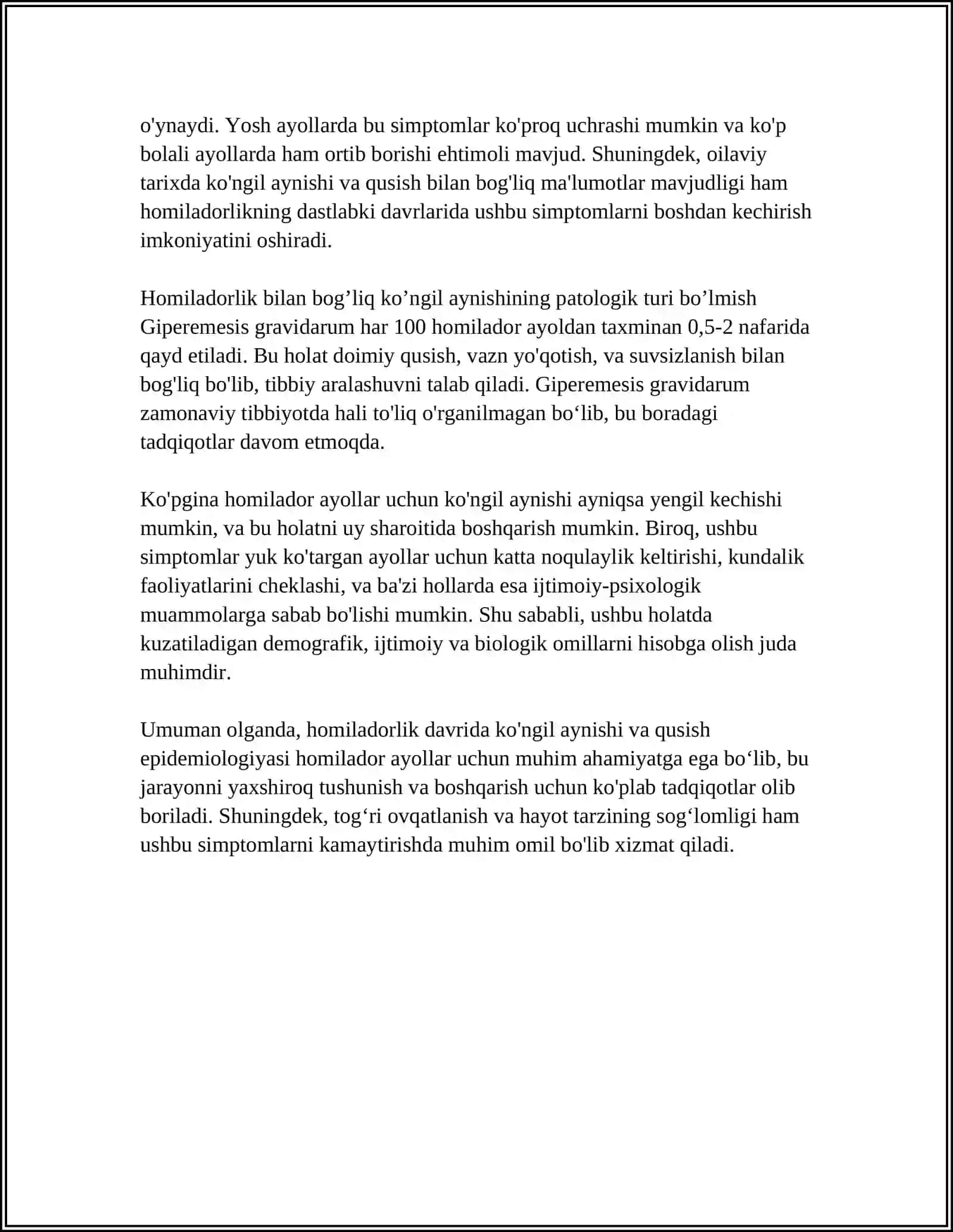 HOMILADORLAR KO’NGIL AYNISHI VA QUSISHI - REFERAT 4