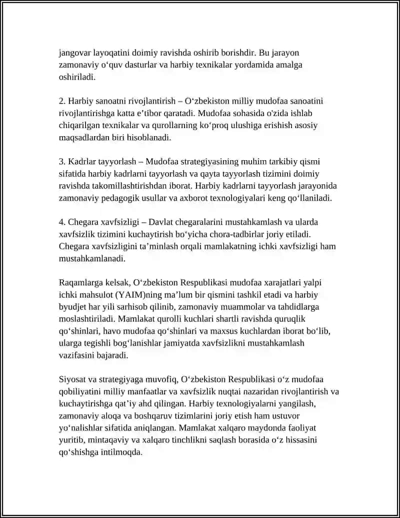 Oʻzbekiston Respublikasi mudofaa siyosati va strategiyasi 4