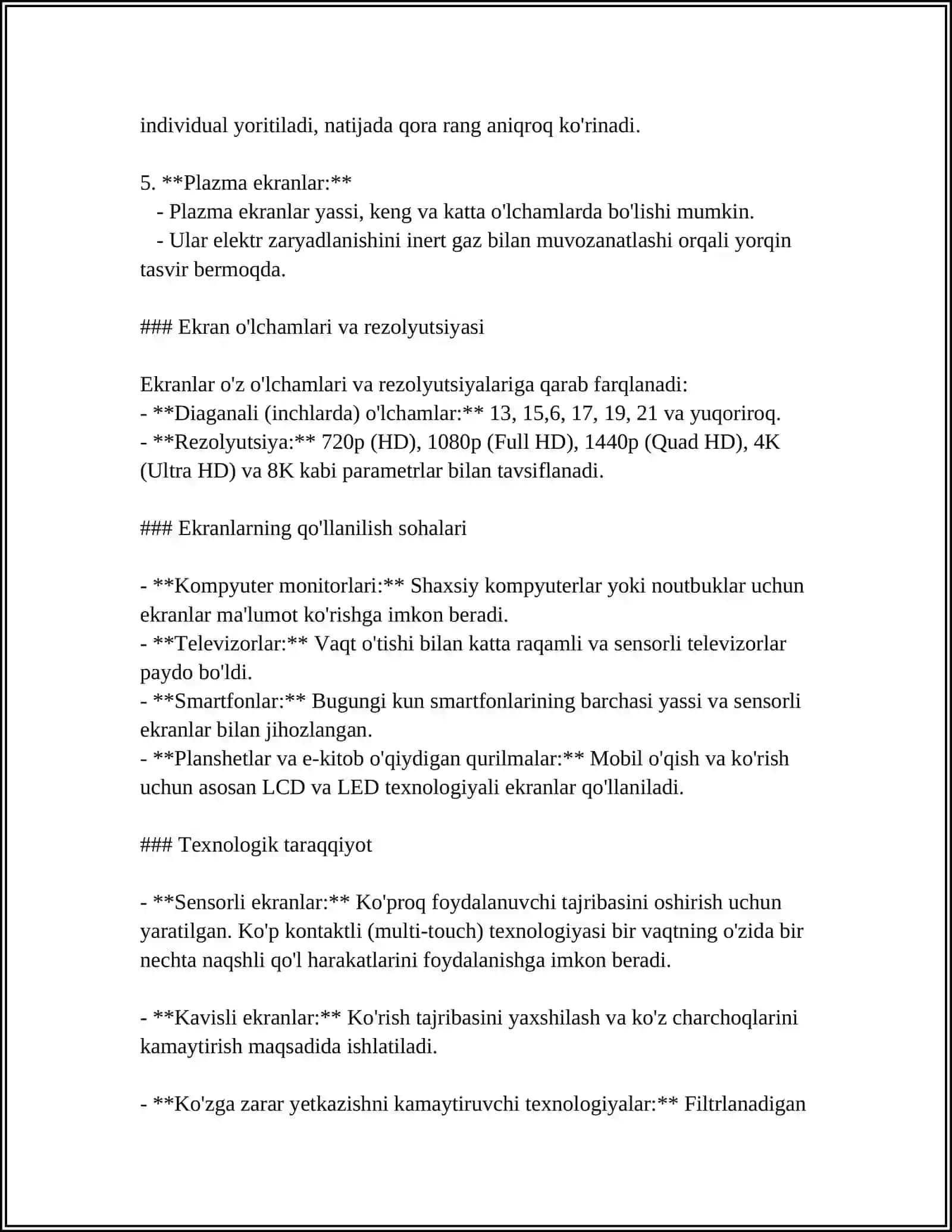 EKRAN VA UNING ASOSIY XUSUSIYATLARI VA ISHLASH PRINTSIPLARI 4