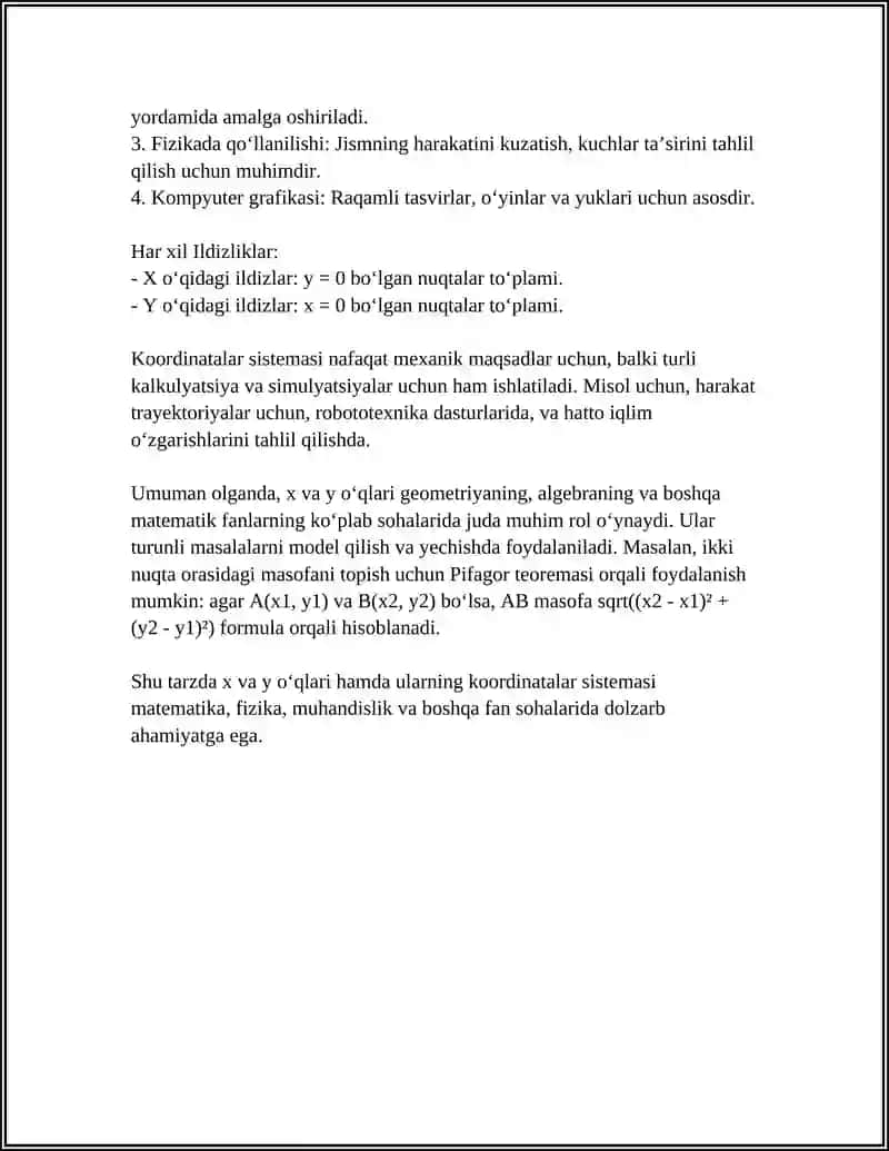 KOORDINATA BURCHAGI, SODDA GRAFIKLAR, DIAGRAMMALAR,JADVALLAR VA SIMMETRIYA ÒQLARINI TOPISH 4