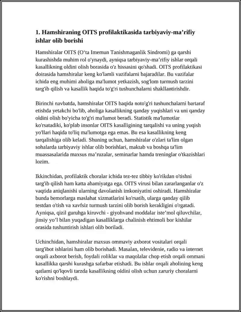 Hamshiraning OITS profilaktikasida tarbiyaviy-maʼrifiy ishlar 4